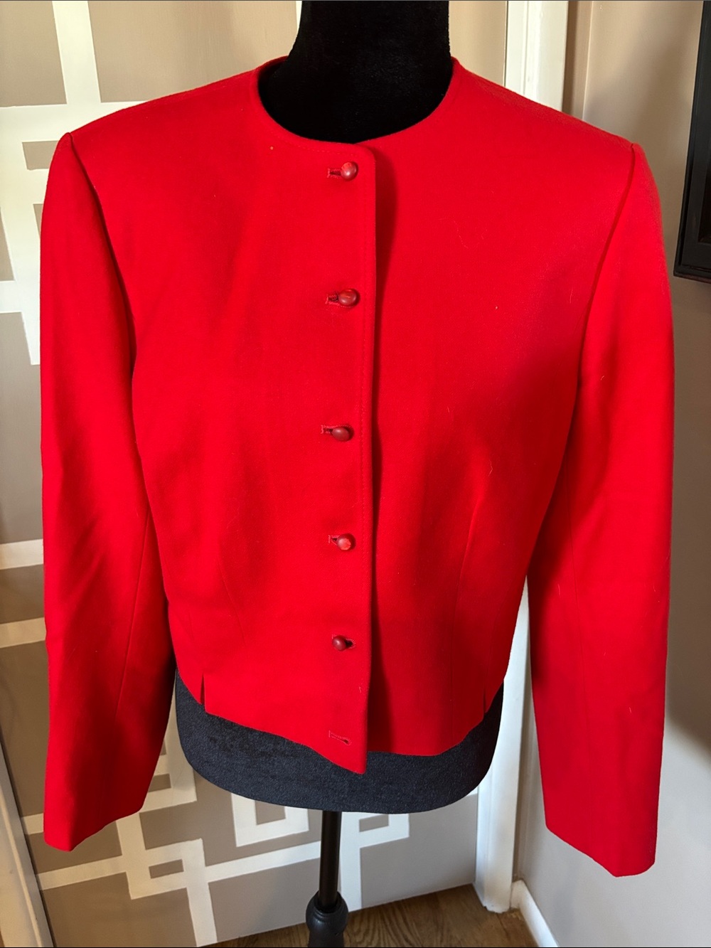Vtg Pendleton Red Virgin Wool Collarless Cropped Blazer/Jacket MINT CONDITION Sm